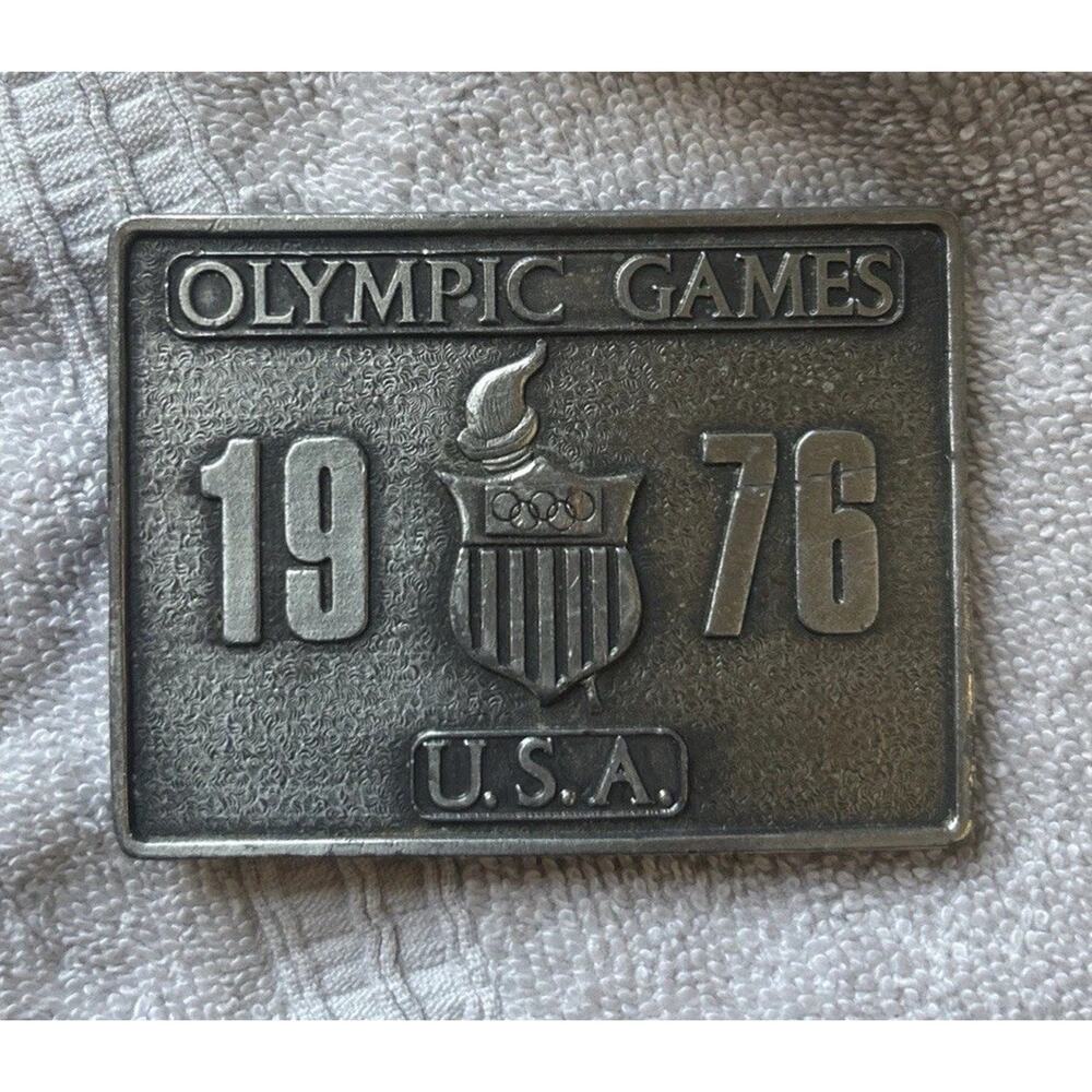1976 BERGAMOT BRASS WORKS OLYMOIC GAMES USA BELT BUCKLE SILVER
